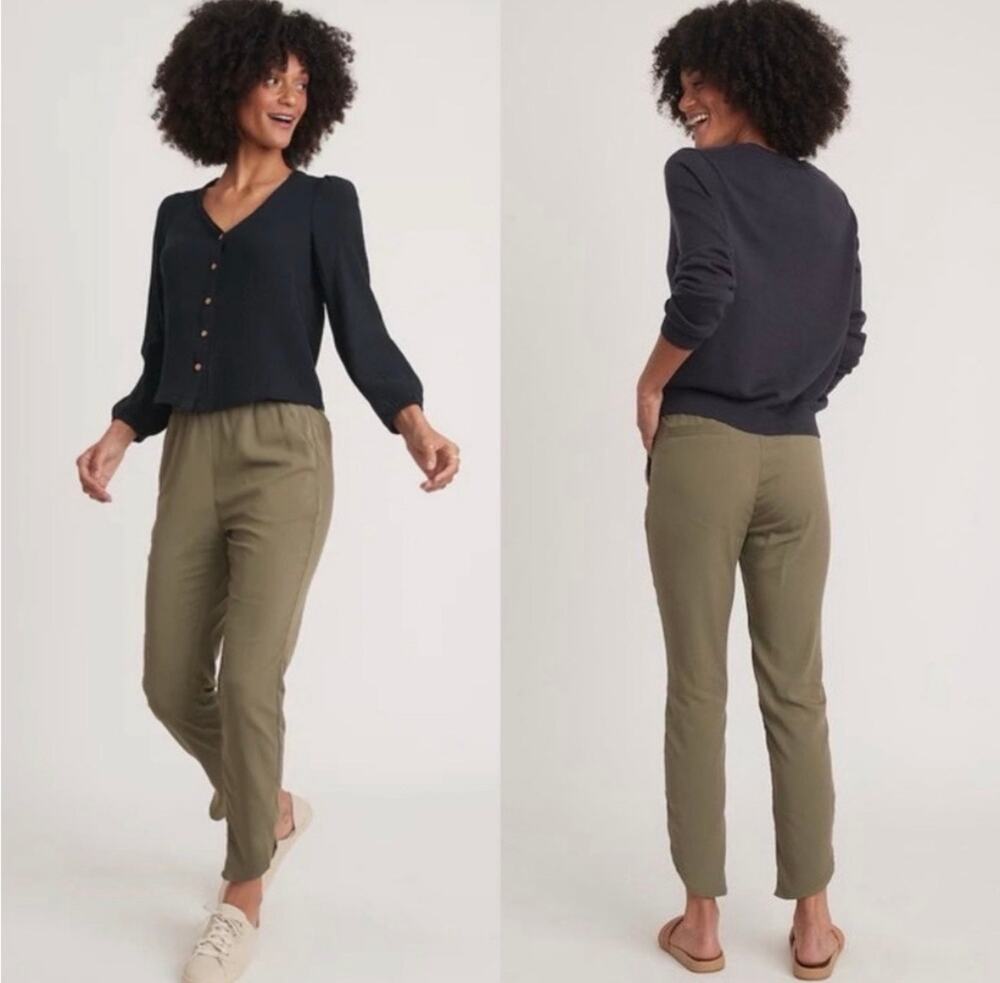 Marine Layer Allison Pant SMALL Olive Green Tencel Pull On Minimalist Pants